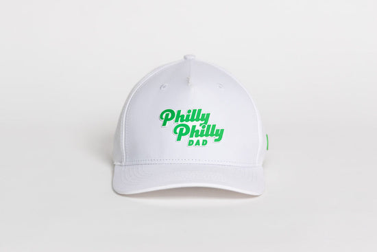 Philly Philly Dad Performance Hat - White w/ Kelly Green Letters
