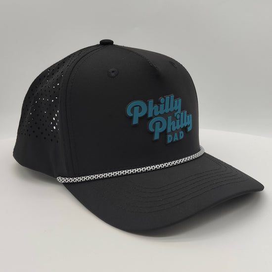 Philly Philly Dad Performance Hat - Black w/ Midnight Green Letters & Rope