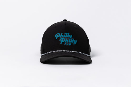 Philly Philly Dad Performance Hat - Black w/ Midnight Green Letters & Rope