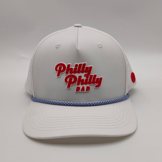 Philly Philly Dad Performance Hat - White w/ Red Letters & Blue Rope