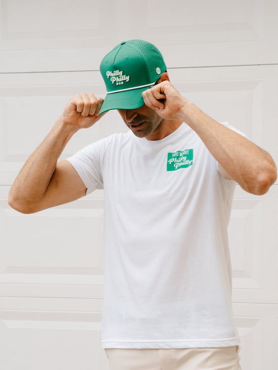 Philly Philly Dad Performance Hat - Kelly Green w/ White Letters & Rope