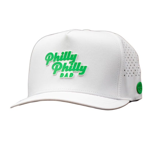 Philly Philly Dad Performance Hat - White w/ Kelly Green Letters