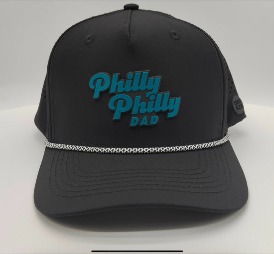 Philly Philly Dad Performance Hat - Black w/ Midnight Green Letters & Rope